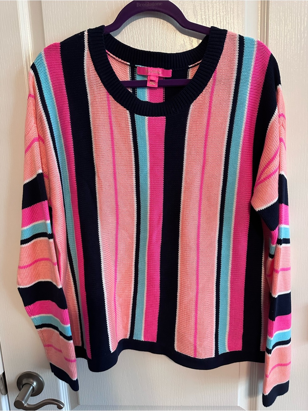 Lilly Pulitzer Navy Sweater with Pink, Aqua & Peach Stripes